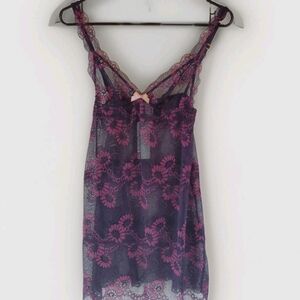 Eberjey Chemise Lingerie Women S Purple Floral Lace Stretch Breathable Sleepwear
